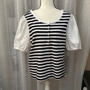 Talbots Black and White Striped Blouse